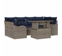 vidaXL Ensemble de canapé de Jardin 7 pc Gris et Marine polyrotin | Ce sofa peut accueillir jusqu'à 7 personnes, parfait pour des retrouvailles en famille ou des événements en extérieur Tout
