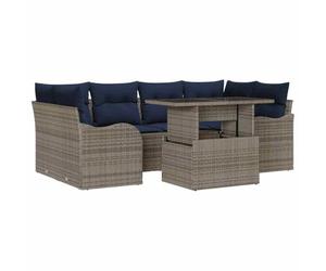 vidaXL Ensemble de canapé de Jardin 7 pc Gris et Marine polyrotin | Ce sofa peut accueillir jusqu'à 7 personnes, parfait pour des retrouvailles en famille ou des événements en extérieur Tout