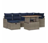 vidaXL Ensemble de canapé de Jardin 7 pc Gris polyrotin | Change comme tu veux la disposition de tes sièges, Des coussins douillets et soutenants en bleu marine, Parfait pour