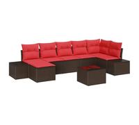vidaXL Ensemble de canapé de Jardin 7 pc Marron et Rouge polyrotin | Facile à réorganiser selon ton espace, Matériaux solides pour utiliser en extérieur, Coussins douillets pour un max de