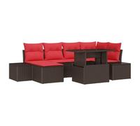 vidaXL Ensemble de canapé de Jardin 7 pc Marron et Rouge polyrotin | Super facile à reconfigurer pour n'importe quel coin, Conçu pour affronter le grand air, S'assemble sans souci avec les