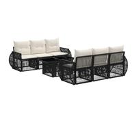 vidaXL Ensemble de canapé de Jardin 7 pc Noir et Blanc crème polyrotin