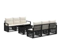 vidaXL Ensemble de canapé de Jardin 7 pc Noir et Blanc crème polyrotin