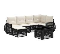 vidaXL Ensemble de canapé de Jardin 7 pc Noir et Blanc crème polyrotin