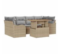 vidaXL Ensemble de canapé de jardin avec mémoire 7 pcs Beige Poly Rattan