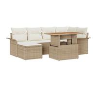 vidaXL Ensemble de canapé de Jardin 7 pièces Beige en Poly Rattan, Canapé de Jardin 2 Places avec Rangement et Coussins Beige en Poly Rattan