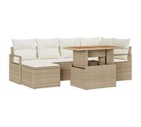 vidaXL Ensemble de canapé de Jardin 7 pcs Beige Poly rotin, Mobilier d’été, canapé en rotin, Moderne et rectangulaire, avec Espace de Rangement, pour Jardin et terrasse