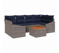 vidaXL Ensemble de canapé de Jardin 7 pcs Gris et Bleu Marine, Canapé d'extérieur modulaire, Moderne, résistant UV, Ensemble Lounge avec Table en Acacia, Parfait pour Jardin et terrasse