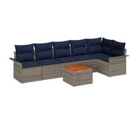 vidaXL Ensemble de canapé de Jardin 7 pcs Gris et Bleu Marine, Mobilier de Jardin et terrasse, canapé Moderne, résistant aux UV, Solution Lounge pour Patio