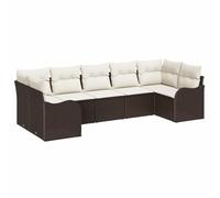 vidaXL Ensemble de canapé de Jardin 7 pcs Marron et Blanc Poly rotin, Canapé d'extérieur modulaire, adapté à la terrasse, Pieds réglables, résistant aux UV, Parfait pour l'été !
