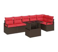 vidaXL Ensemble de canapé de Jardin 7 pcs Marron et Rouge polyrotin, Canapé modulaire d'extérieur pour Jardin et terrasse, mobilier rectangulaire, résistant aux UV, idéal pour se détendre