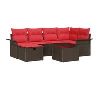 vidaXL Ensemble de canapé de Jardin 7 pcs Marron et Rouge polyrotin, Salon de Jardin et terrasse, canapé modulaire rectangulaire, Table réglable, idéal pour se détendre, Rangement