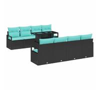 vidaXL Ensemble de canapé de Jardin 7 pcs Noir et Bleu polyrotin, Sofa Moderne modulable, mobilier d'extérieur Durable, Confort pour se détendre, assises polyvalentes pour Le Jardin