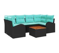vidaXL Ensemble de canapé de Jardin 7 pcs Noir et Turquoise polyrotin, Jardin et terrasse, Ensemble modulable d'extérieur, matériaux durables, résistance UV, canapé Lounge, Collection Patio