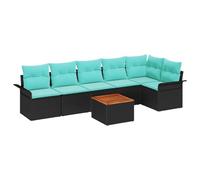 vidaXL Ensemble de canapé de Jardin 7 pcs Noir et Turquoise polyrotin, Mobilier de Jardin et terrasse, canapé Moderne, résistant aux UV, Solution Lounge pour Patio