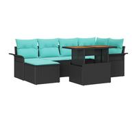vidaXL Ensemble de canapé de Jardin 7 pcs Noir Poly rotin, Jardin et terrasse, canapés modulaires, matériaux durables, résistant aux UV, détente en Plein air, Salon de Patio