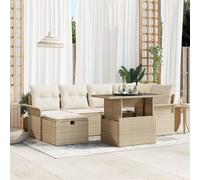 Vidaxl Ensemble De Canapé De Jardin 7 Pièces Avec Coussins Beige En Poly Rattan, Vidaxl Canapé De Jardin 2 Places Avec Rangement & Coussins Beige En Poly Rattan