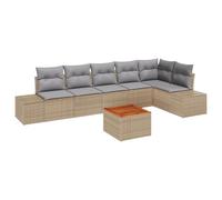 vidaXL Ensemble de canapé de Jardin 7 pièces avec Coussins Beige en Poly rotin