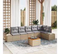 vidaXL Ensemble de canapé de Jardin 7 pièces avec Coussins Beige en Poly rotin