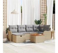 vidaXL Ensemble de canapé de jardin 7 pièces avec coussins beige en rotin poly 3360815 Beige G