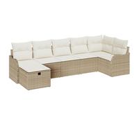 vidaXL Ensemble de canapé de Jardin 7 pièces avec Coussins Beige Poly Rotin, Canapé de Jardin 2 Places avec Coussins Beige Poly Rotin