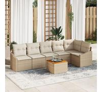 Vidaxl Ensemble De Canapé De Jardin 7 Pièces Avec Coussins Beige Poly Rotin Acacia