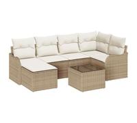 Ensemble de 7 pièces de canapés de jardin avec coussins Rotin poly brun, Canapé de jardin 2 places avec rangement et coussins B G