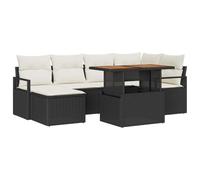 vidaXL Ensemble de Canapé de Jardin 7 Pièces avec Coussins en Rattan Noir - Mobilier Modulaire pour se Détendre sur Le Balcon, la Véranda ou Le Patio. Espace Été Confortable