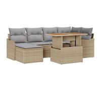 vidaXL Ensemble de canapé de Jardin 7 pièces avec Coussins Beige Rotin Poly, Canapé de Jardin 2 Places avec Rangement et Coussins Beige Rotin Poly