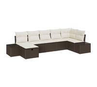 Vidaxl Ensemble De Canapé De Jardin 7 Pièces Avec Coussins En Rotin Poly Marron Marron