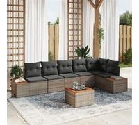 vidaXL Canapé de Jardin 7 pièces avec Coussins Gris en Poly rotin et Acacia. Mobilier extérieur modulable au Style Moderne, Parfait pour Les patios et balcons. Idéal pour se détendre dans Le Jardin.