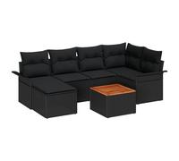 Vidaxl Ensemble De Canapé De Jardin 7 Pièces Avec Coussins Noirs En Poly Rattan Et Acacia