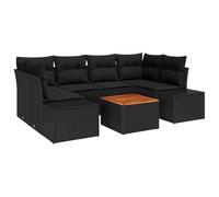 vidaXL Ensemble de canapé de Jardin 7 pièces avec Coussins Noirs en Poly rotin Acacia