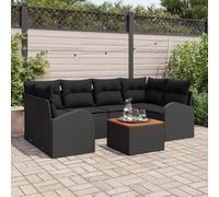 Vidaxl Ensemble De Canapé De Jardin 7 Pièces Avec Coussins Noirs En Poly Rotin Acacia