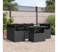 Vidaxl Ensemble De Canapé De Jardin 7 Pièces Avec Coussins Rattan Poly Noir, Vidaxl Canapé De Jardin 2 Places Avec Coussins Rattan Poly Noir