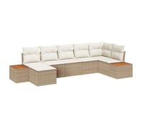vidaXL Ensemble de canapé de Jardin 7 pièces avec des Coussins Beige et Blanc en rotin. Parfait pour 6 Personnes, idéal pour Les patios, balcons et Salons. Ce Meuble est résistant aux intempéries.