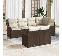 Vidaxl Ensemble De Canapé De Jardin 7 Pièces, Coussins Marron En Poly Rotin, Vidaxl Canapé De Jardin 2 Places, Coussins Marron En Poly Rotin