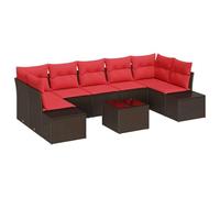 vidaXL Ensemble de canapé de Jardin 8 pc Beige et Rouge polyrotin | Change comme tu veux , Fait pour durer dehors , Les coussins sont ultra confortables