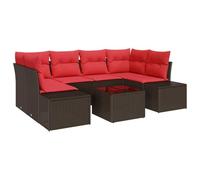 vidaXL Ensemble de canapé de Jardin 8 pc Beige et Rouge polyrotin | Tu peux facilement le réarranger pour un coin salon sur mesure, Rattan solide, idéal pour l'extérieur, Ajuste la hauteur
