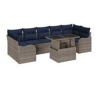 vidaXL Ensemble de canapé de Jardin 8 pc Gris et Marine polyrotin | Peut accueillir jusqu'à 8 personnes confortablement, Conçu pour supporter les intempéries, Peut être réorganisé selon tes
