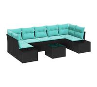 vidaXL Ensemble de canapé de Jardin 8 pc Noir et Turquoise polyrotin | Change comme tu veux , Fait pour durer dehors , Les coussins sont ultra confortables