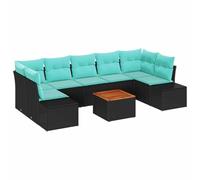 vidaXL Ensemble de canapé de Jardin 8 pc Noir et Turquoise polyrotin | Se réorganise facilement pour s'adapter à ton espace , Finition tissée trop belle , Fait pour l'extérieur