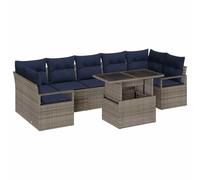 vidaXL Ensemble de canapé de Jardin 8 pcs Gris et Bleu Marine, Ensemble Jardin et terrasse, canapé Moderne, sièges modulables Confortables, Poly Rattan résistant UV