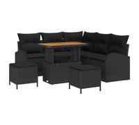 vidaXL Ensemble de canapé de Jardin 8 pcs Noir 90 x 55 x 71 cm, Pieds réglables, siège modulaire pour transat, canapé Moderne de Jardin, Set spacieux avec sièges en Acacia