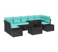 vidaXL Ensemble de canapé de Jardin 8 pcs Noir et Bleu polyrotin, Mobilier en rotin Durable pour Jardin, canapé Outdoor Moderne, Table réglable, Places modulables pour recevoir