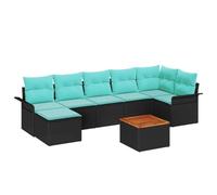 vidaXL Ensemble de canapé de Jardin 8 pcs Noir et Turquoise polyrotin, Canapé modulaire Moderne pour Jardin et terrasse, matériaux résistants UV pour Salon et Patio