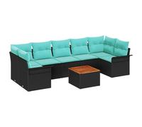 vidaXL Ensemble de canapé de Jardin 8 pcs Noir et Turquoise polyrotin, Jardin et terrasse, canapé modulable Moderne, matériaux résistants UV, idéal pour se détendre en extérieur