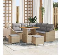 Vidaxl Ensemble De Canapé De Jardin 8 Pièces Avec Coussins Beige Poly Rotin Acacia, Vidaxl Canapé De Jardin 2 Places Avec Coussins Beige Poly Rotin, Vidaxl Ensemble De Salle À Manger De Jardin 3 Pièce
