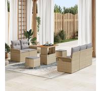 Vidaxl Ensemble De Canapé De Jardin 8 Pièces Avec Coussins Beige Rotin Poly Acacia, Vidaxl Canapé De Jardin 2 Places Avec Coussins Beige Rotin Poly, Vidaxl Ensemble De Salle À Manger De Jardin 3 Pièce