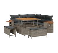 vidaXL Ensemble de Canapé de Jardin 8 Pièces avec Coussins Gris Poly Rattan Acacia